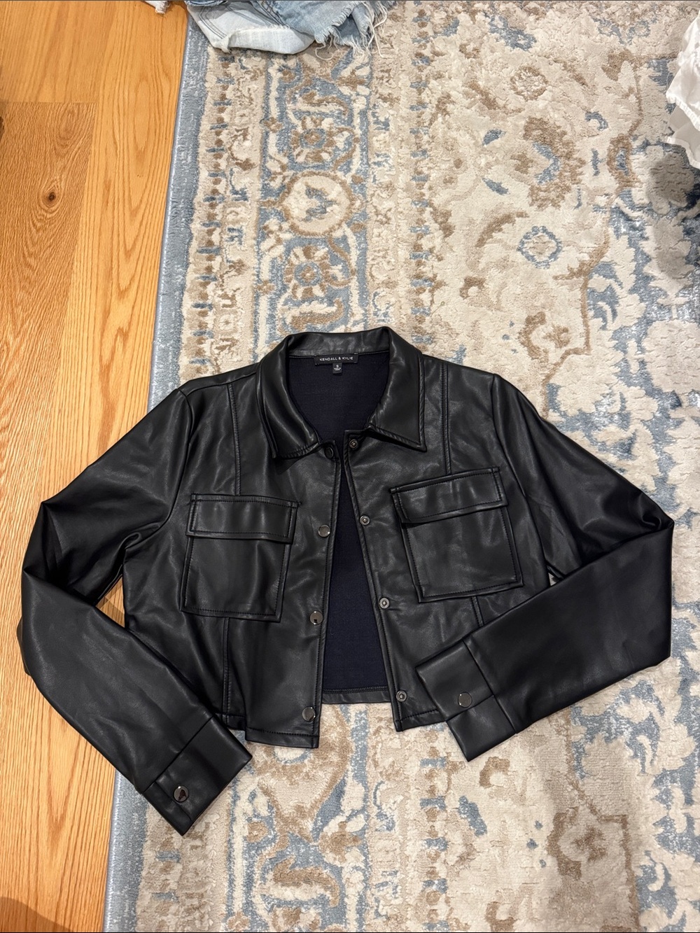 Kendall & Kylie Black Cropped Leather Pocket Jacket